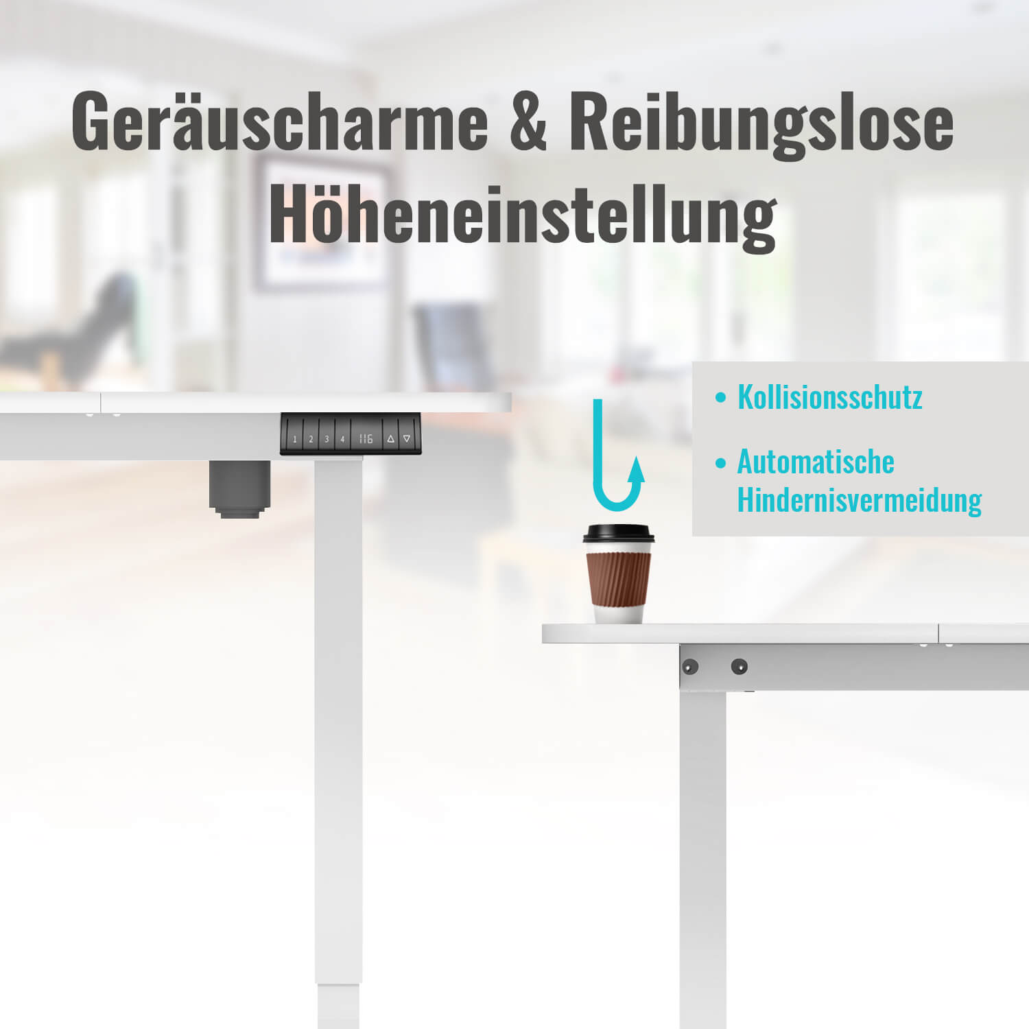 Elektrisch Höhenverstellbarer Schreibtisch mit Rädern 140X70 cm