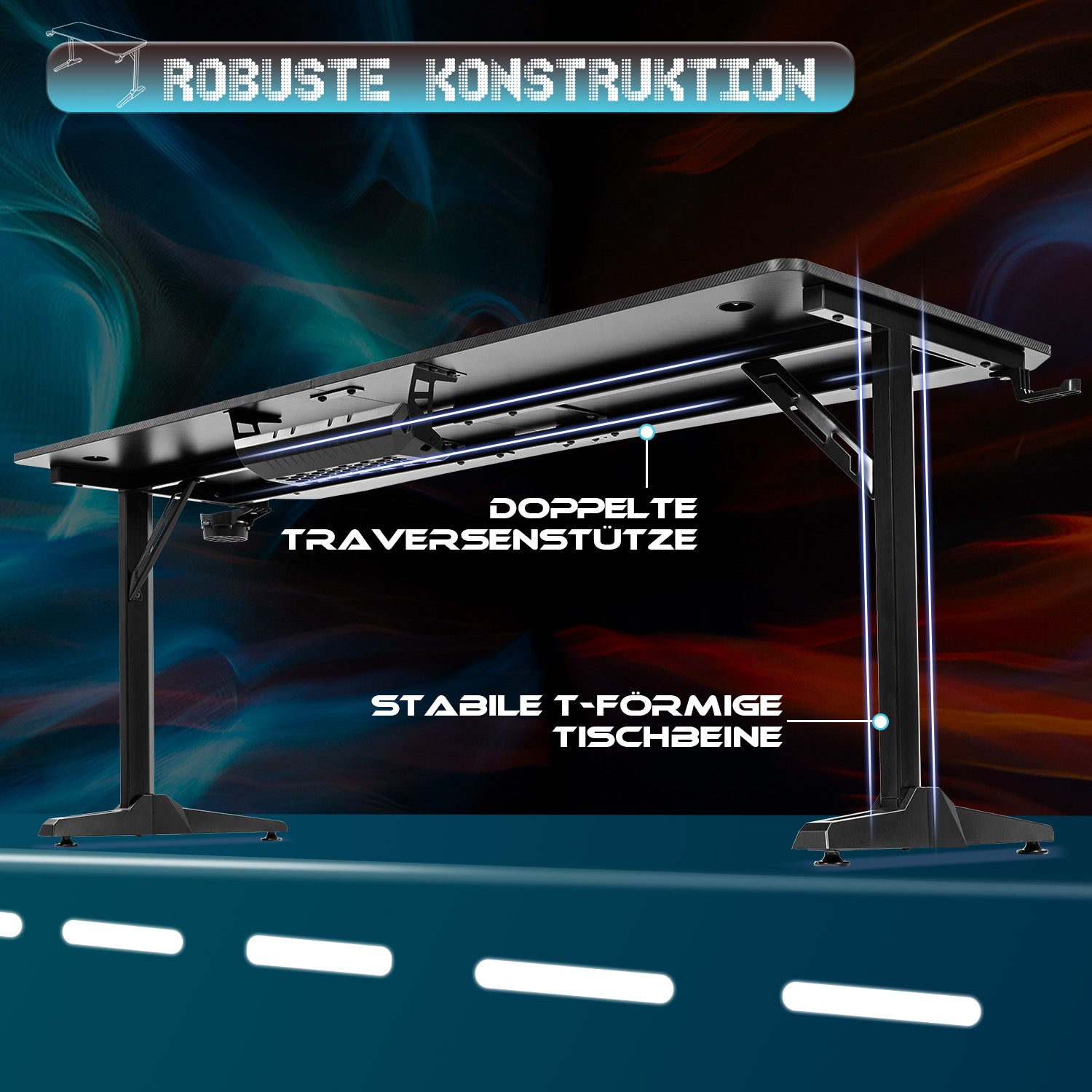 Gaming Tisch mit Getränkehalter 140/160/180 cm