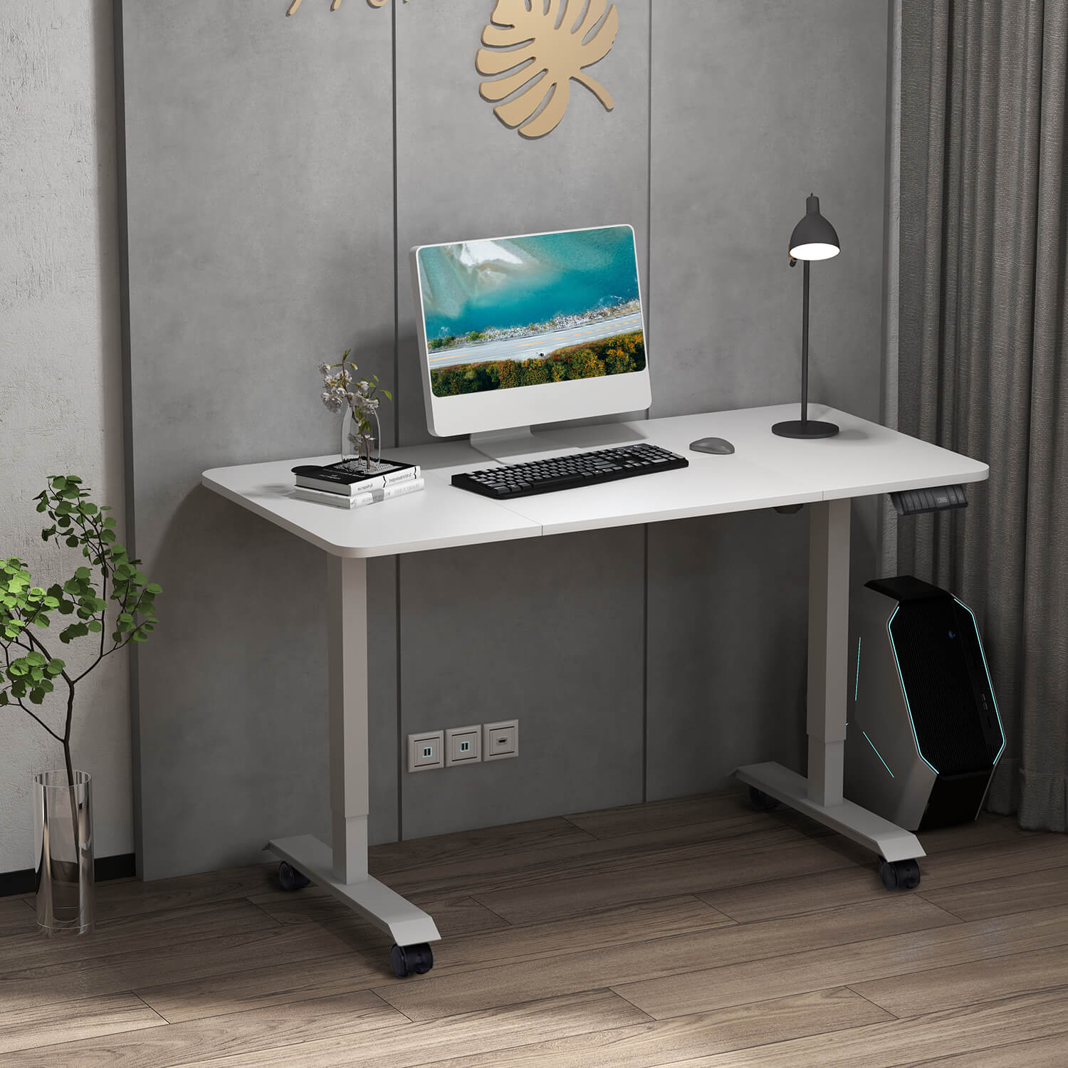 Elektrisch Höhenverstellbarer Schreibtisch mit Rädern 140X70 cm