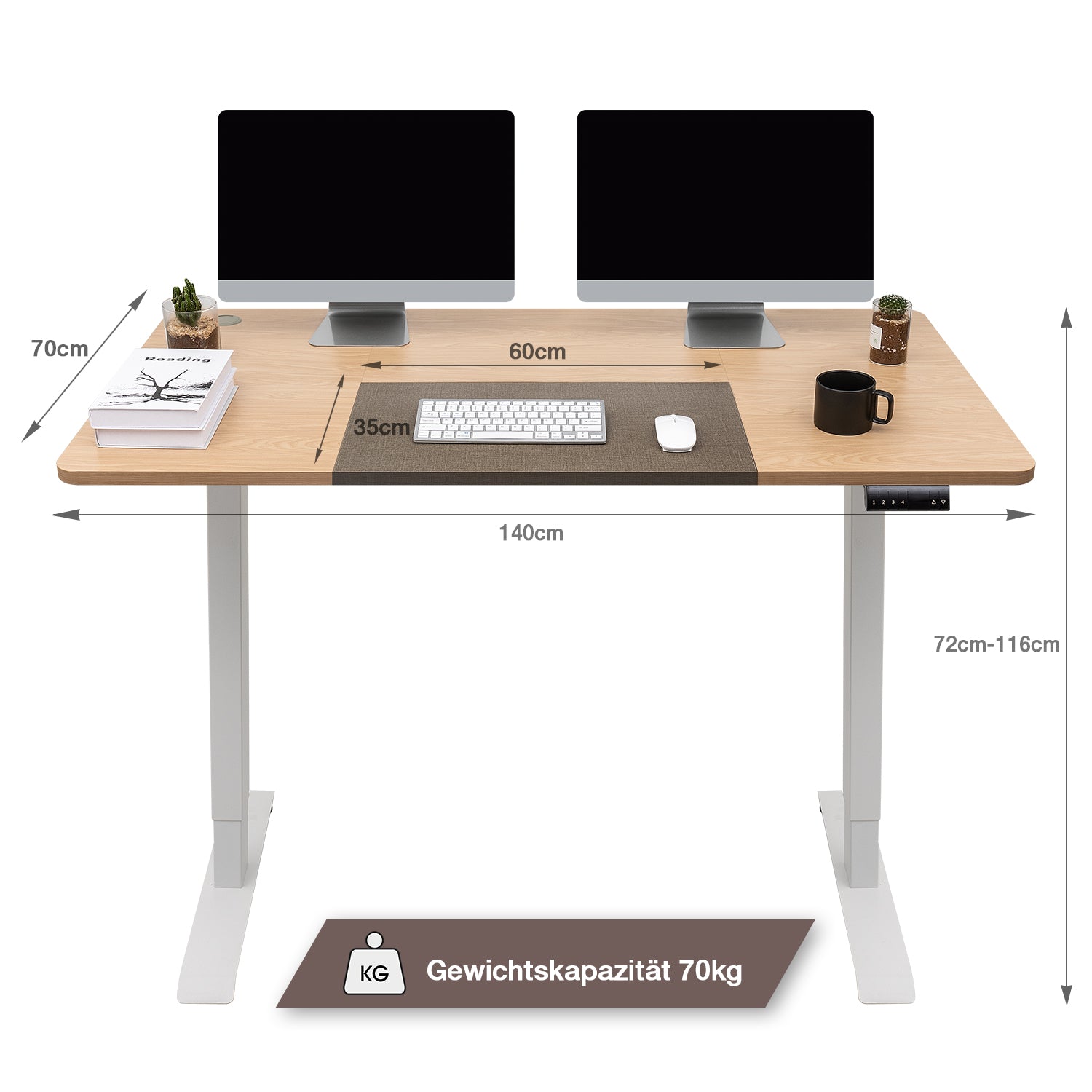 Elektrisch Höhenverstellbarer Schreibtisch 140X70 cm