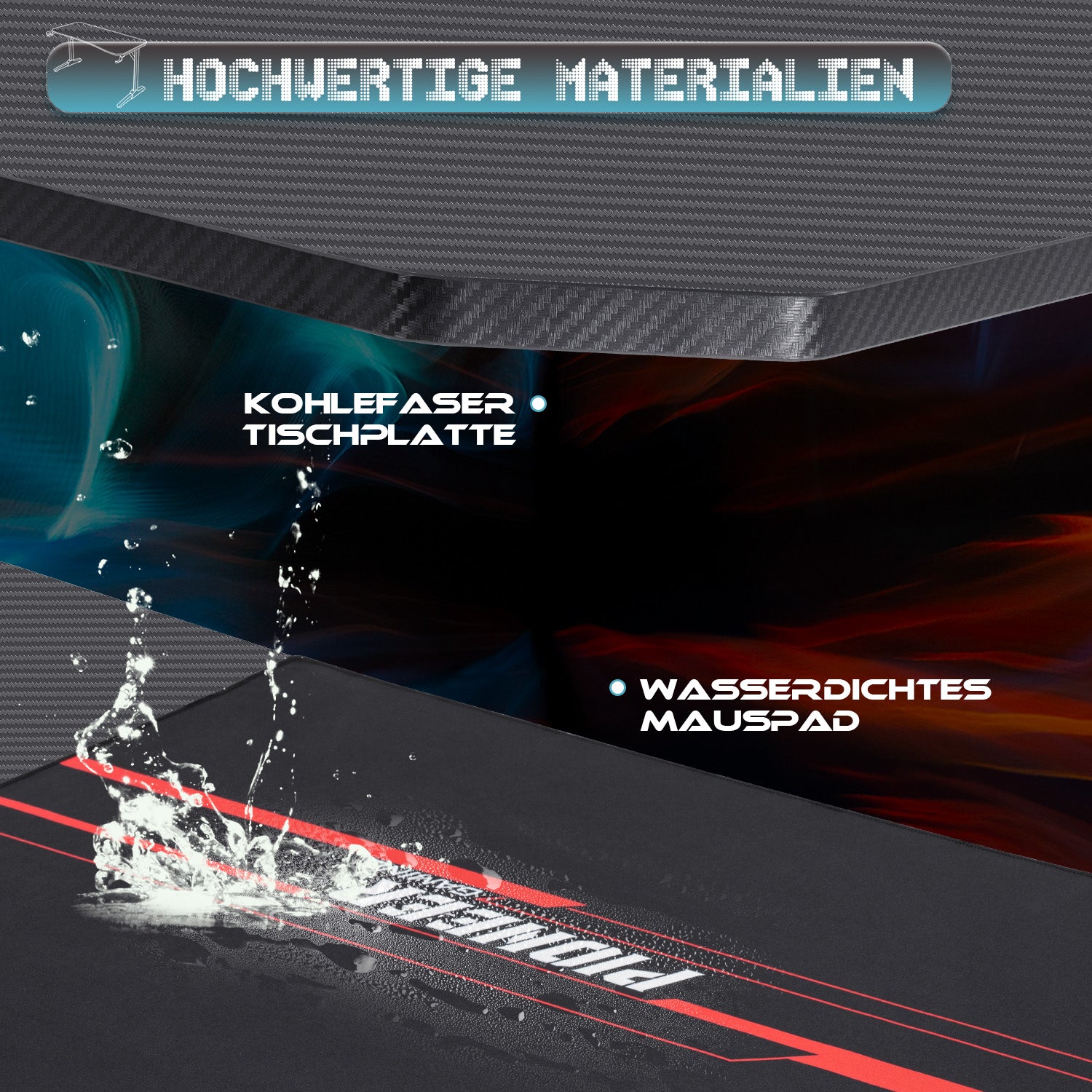 Gaming Tisch mit Getränkehalter 140/160/180 cm
