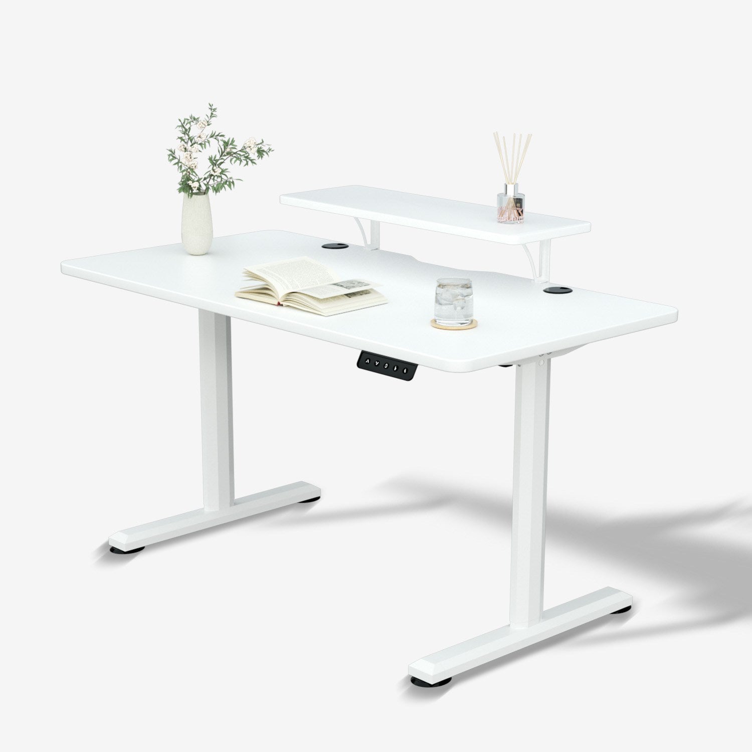 Economy Elektrisch Höhenverstellbarer Schreibtisch mit Monitorständer aus Holz