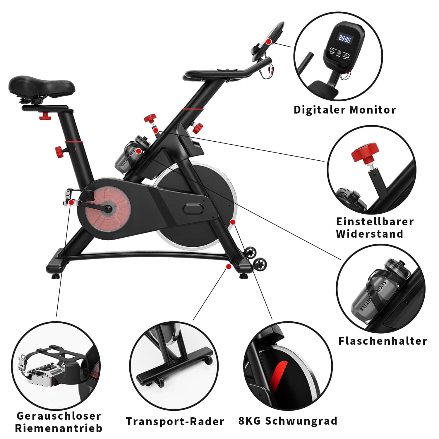 Furniwell Heimtrainer Fahrrad mit 8 kg Schwungrad