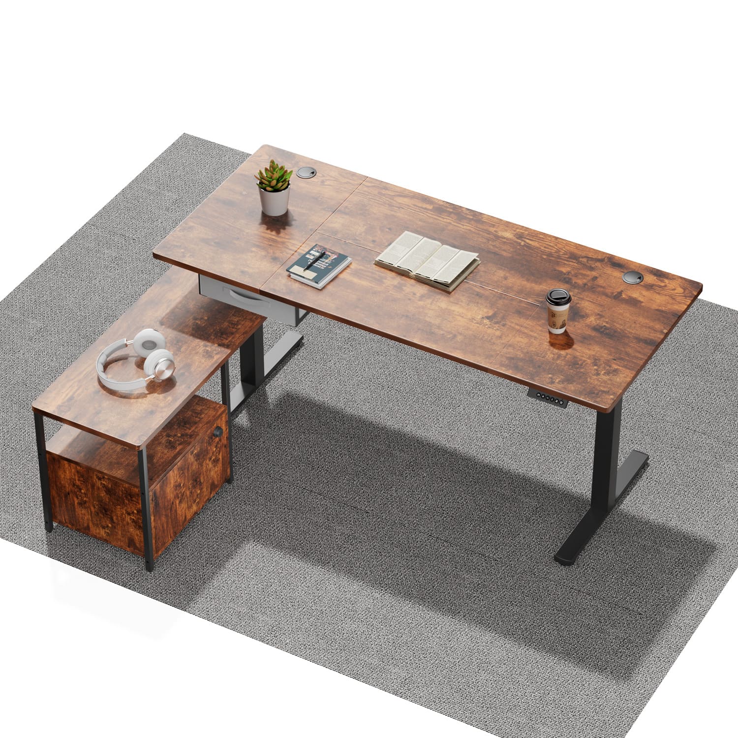 Standard 160 cm x 70 cm Höhenverstellbarer Schreibtisch mit sideboard