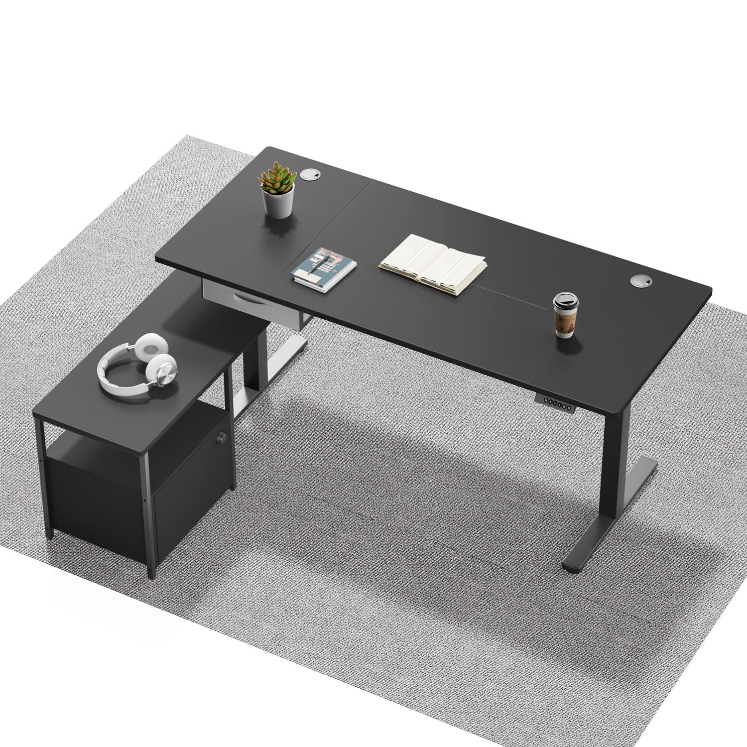 Standard 160 cm x 70 cm Höhenverstellbarer Schreibtisch mit sideboard