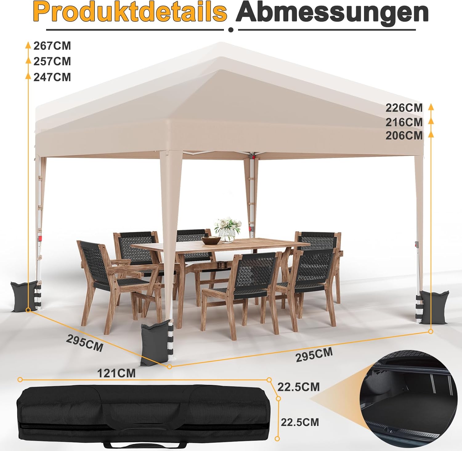 Höhenverstellbarer Faltpavillon 3 × 3 m
