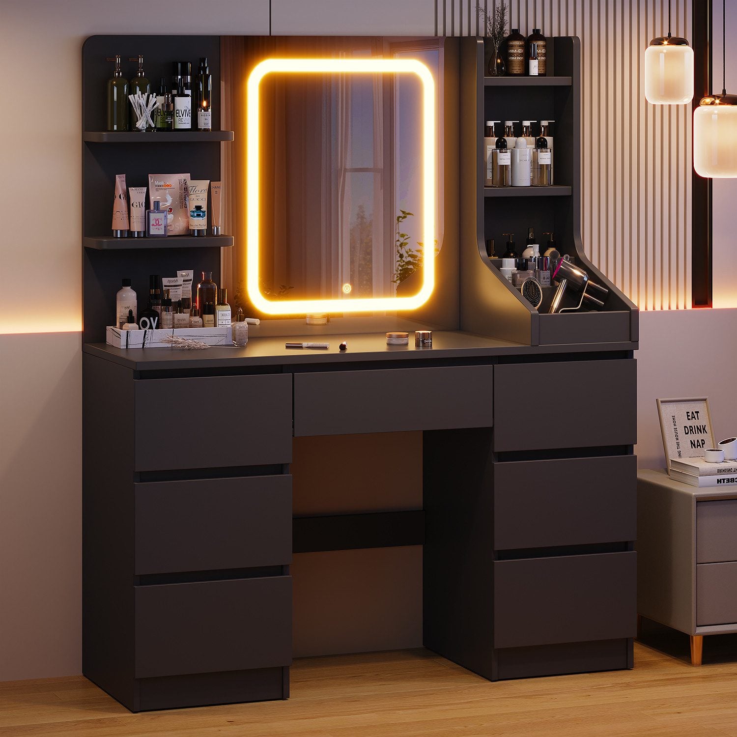 LED-Schminktisch mit 7 Schubladen