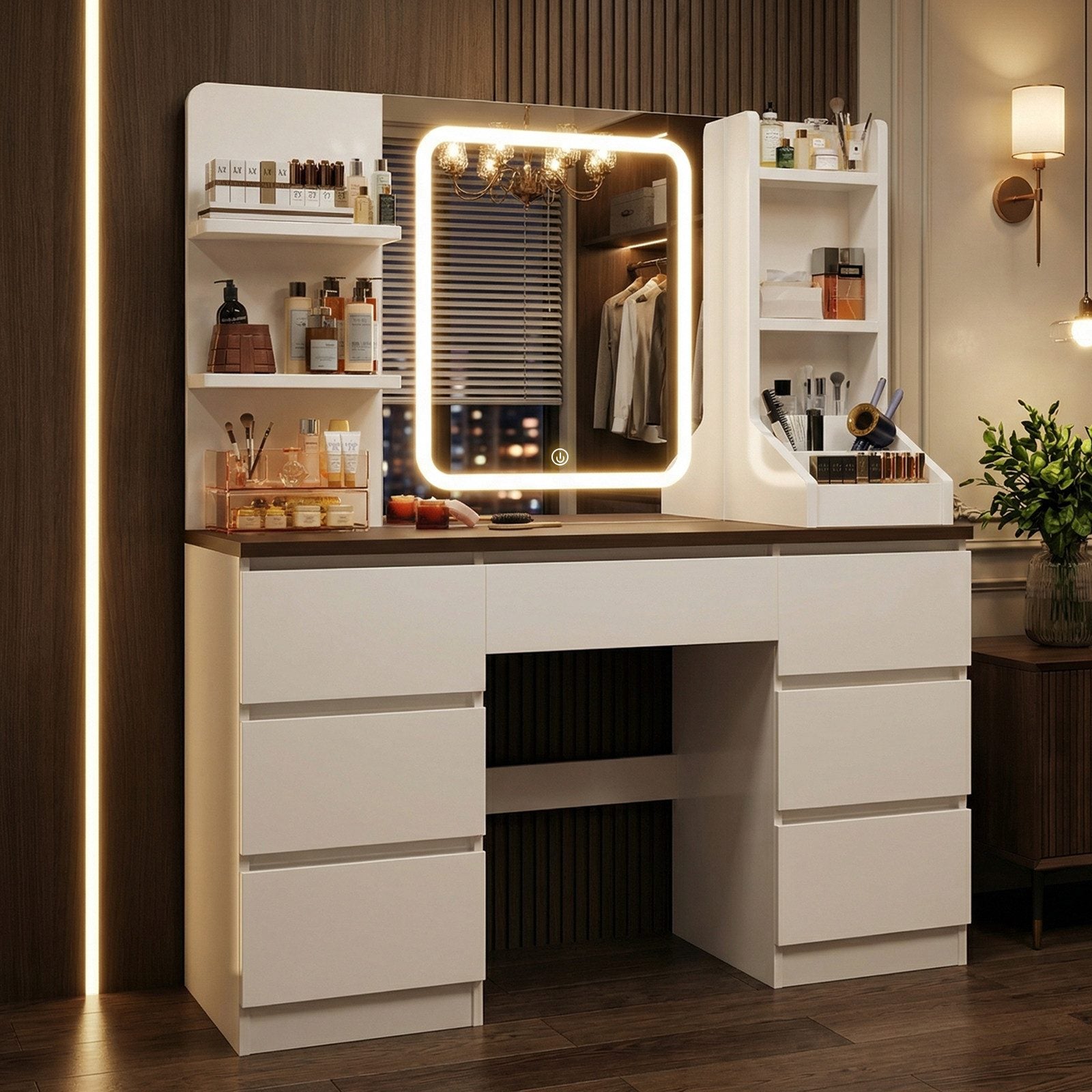 LED-Schminktisch mit 7 Schubladen