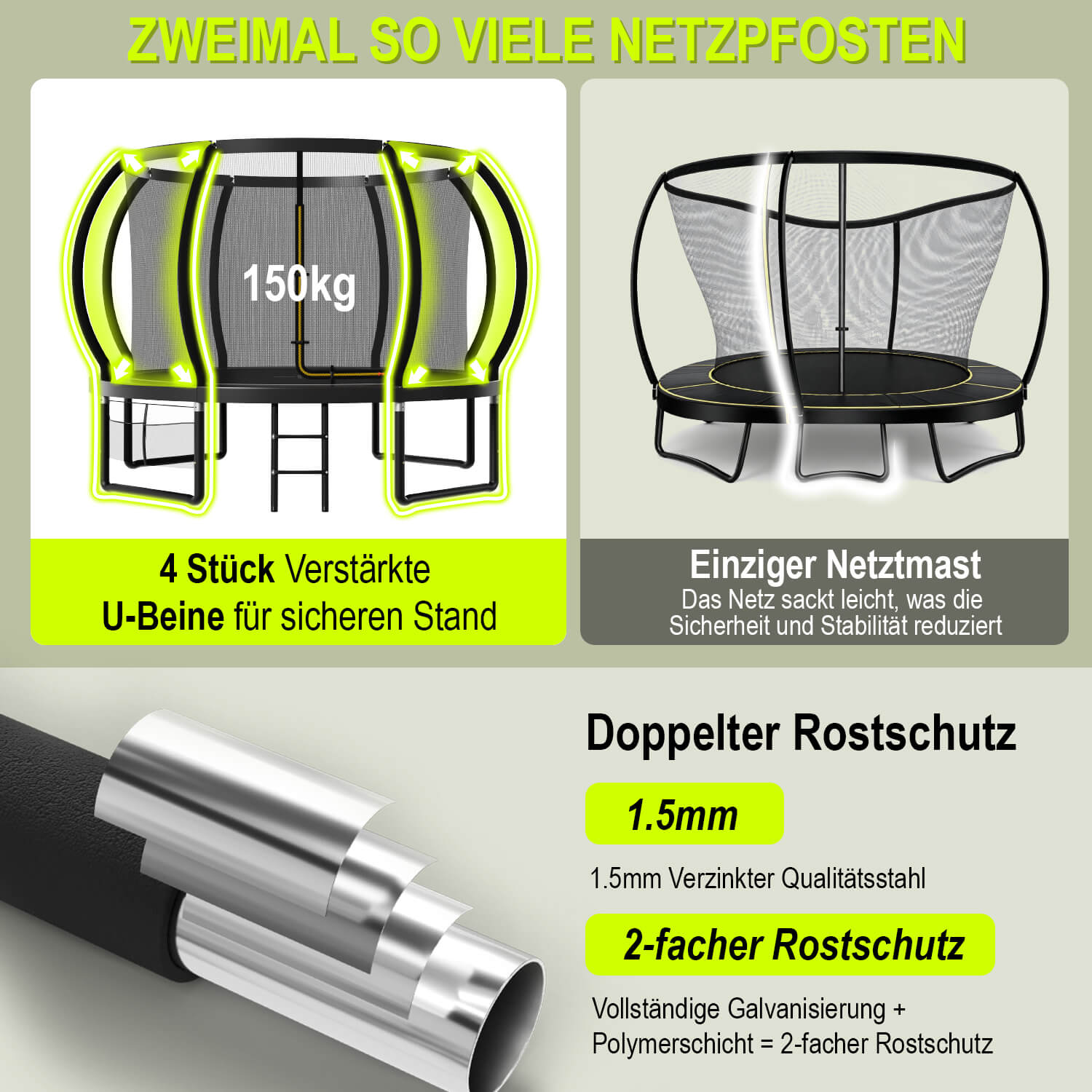 Gartentrampolin mit Sicherheitsnetz und Leiter