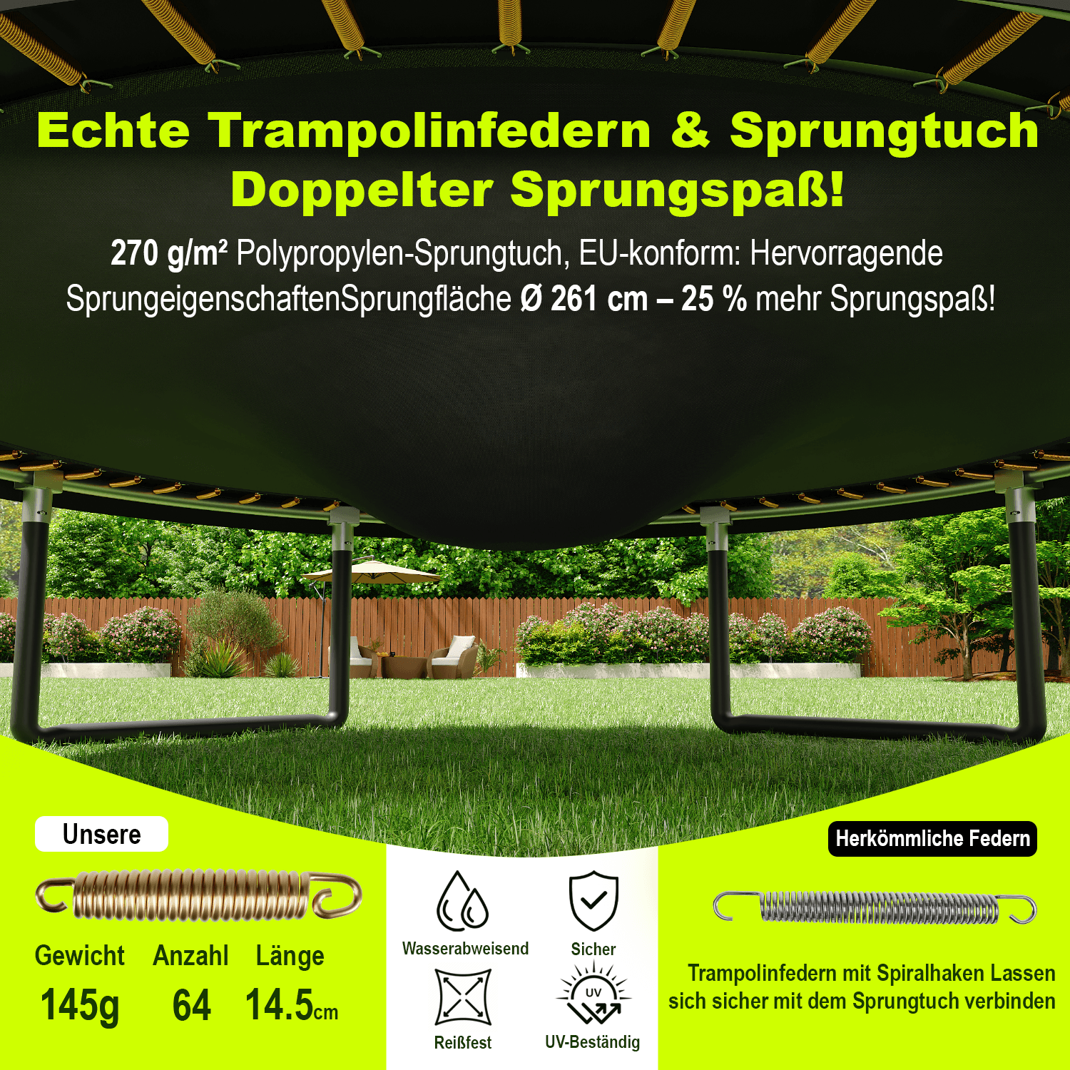 Gartentrampolin mit Sicherheitsnetz und Leiter