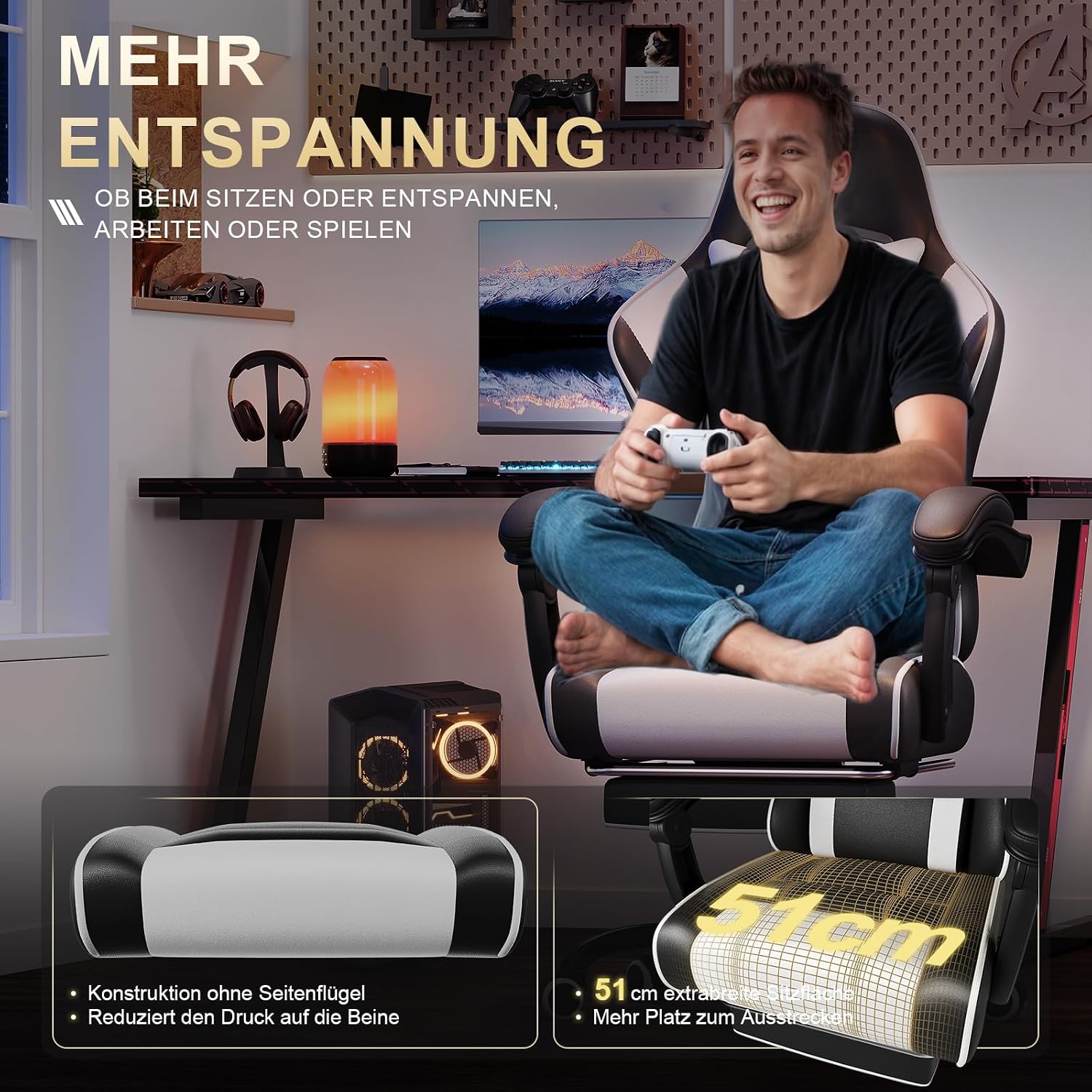 Gamingstuhl mit Fußstütze und Liegefunktion