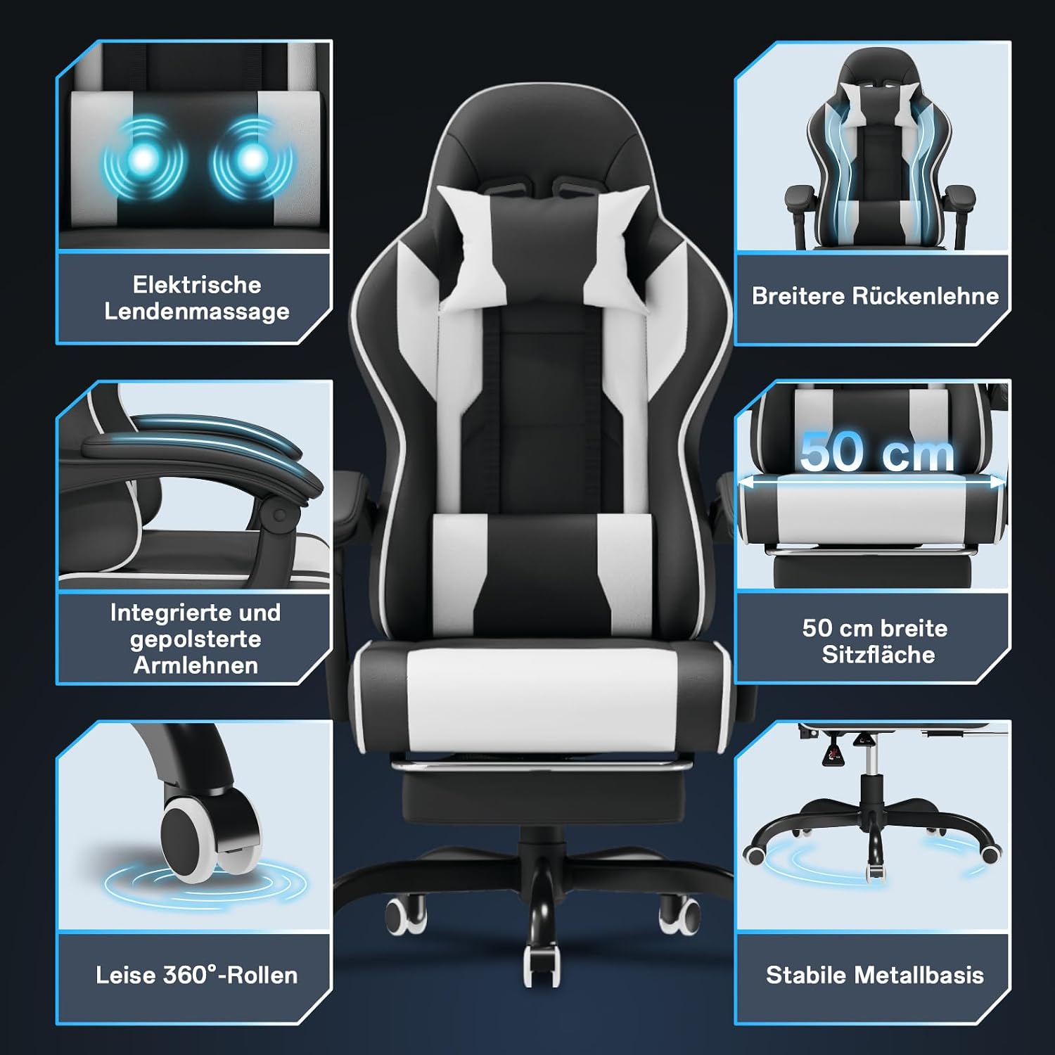 Gamingstuhl mit Fußstütze und Liegefunktion