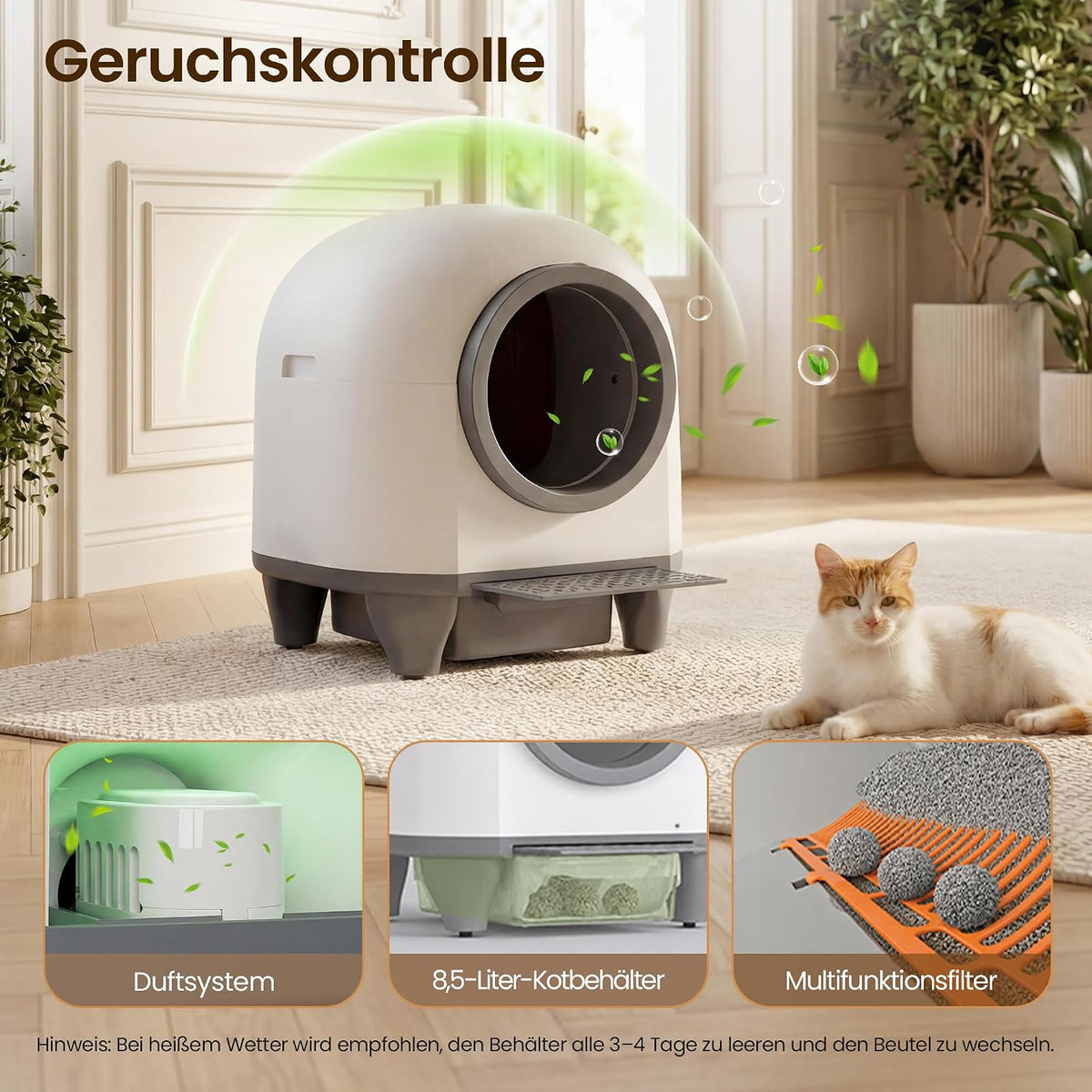 Selbstreinigende Katzentoilette 90L für mehrere Katzen