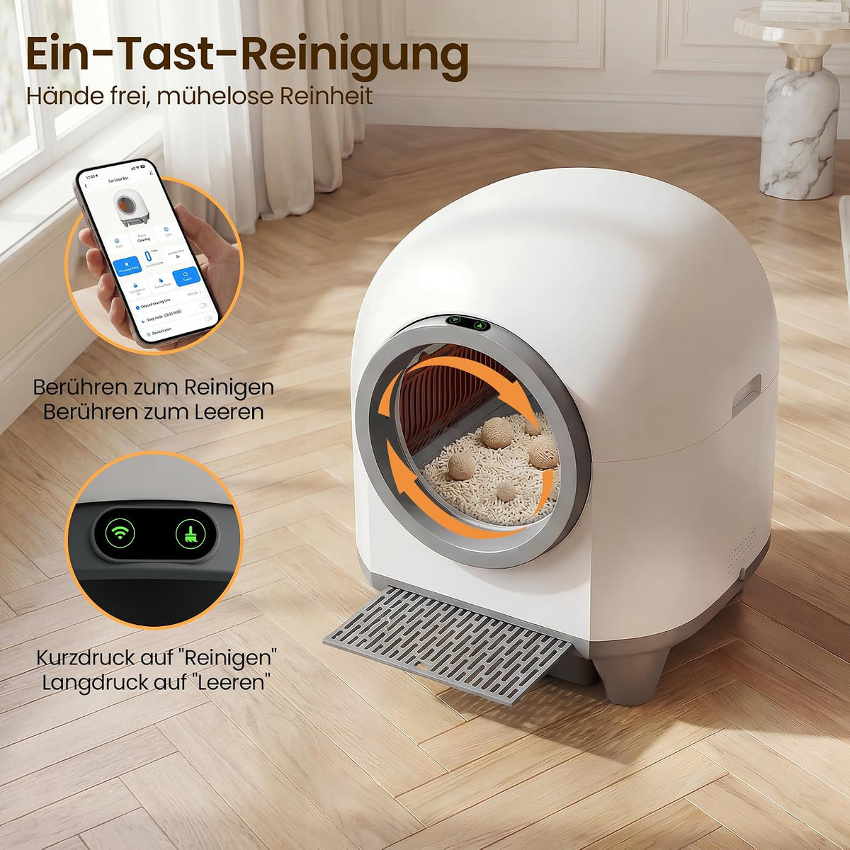 Selbstreinigende Katzentoilette 90L für mehrere Katzen