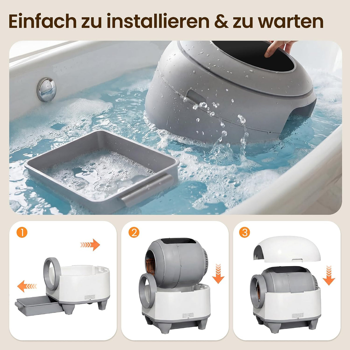 Selbstreinigende Katzentoilette 90L für mehrere Katzen