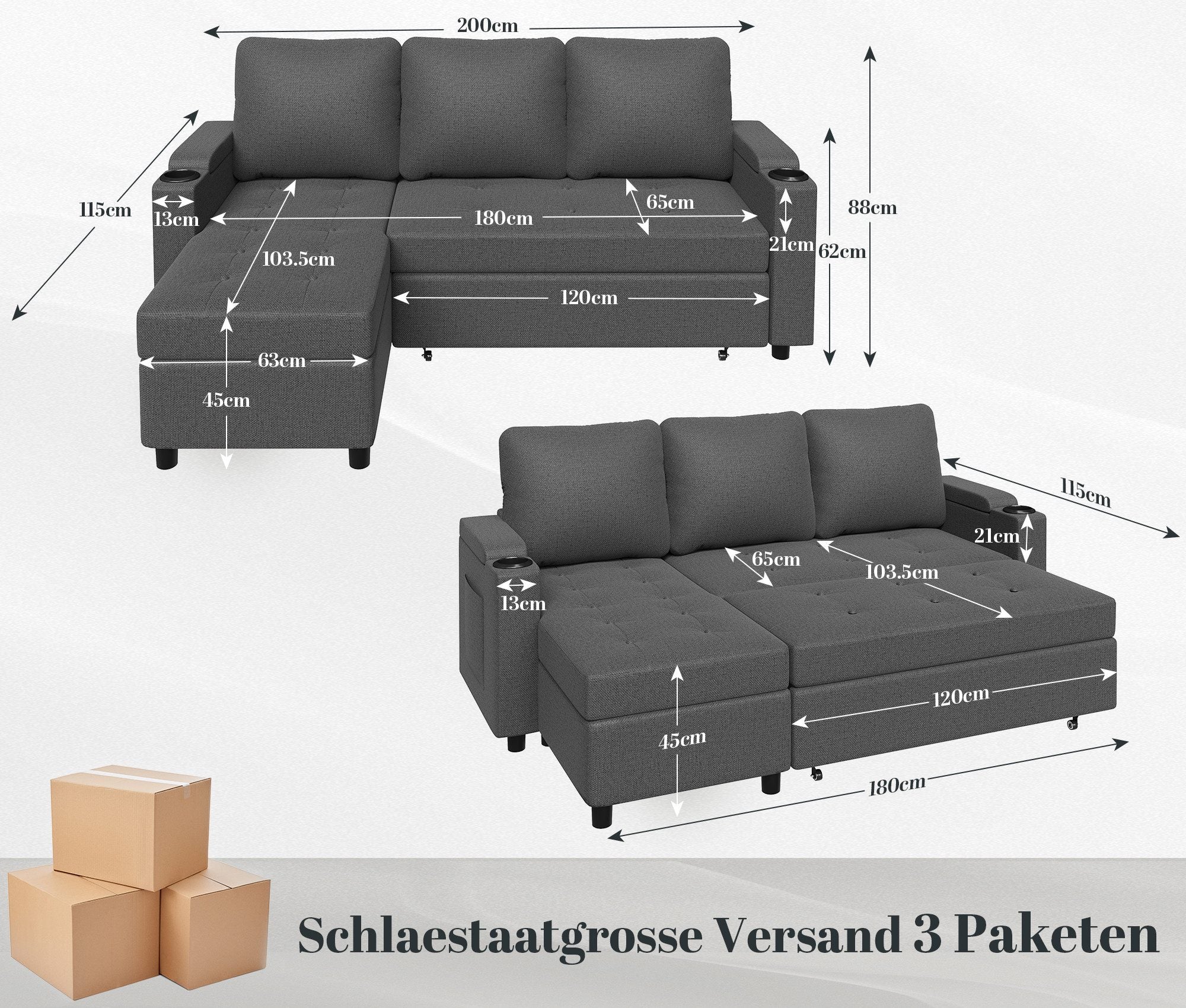 Eck-Schlafsofa mit Schlaffunktion