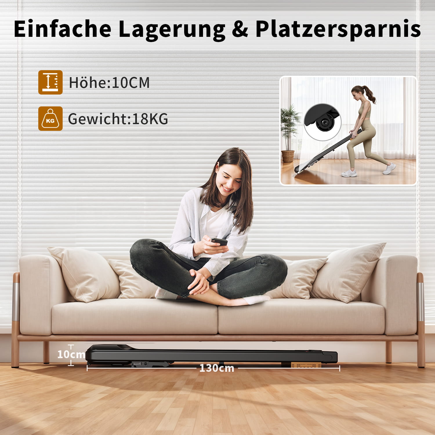 Walking Pad Laufband mit LED-Leuchtband, 5% Steigung, 1-6KM/H