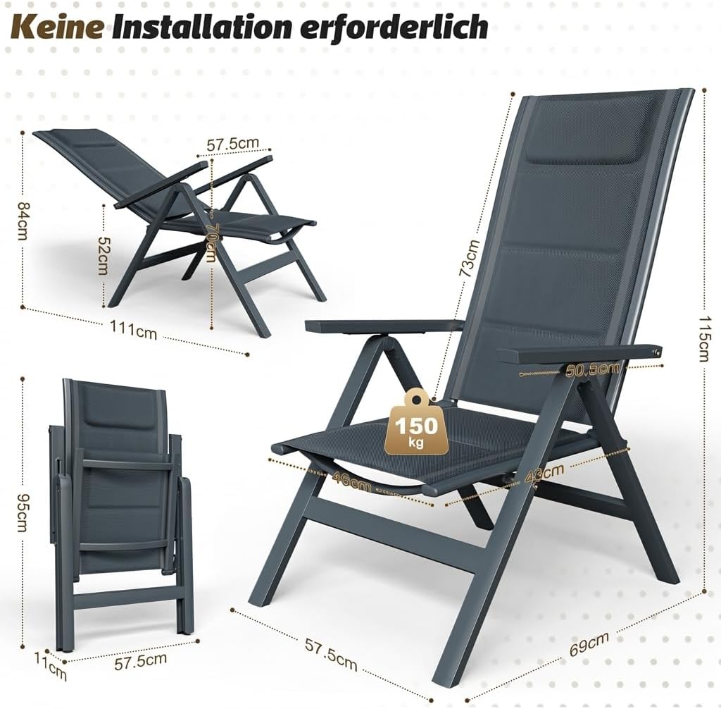 Aluminium-Gartenstühle mit verstellbarer Rückenlehne