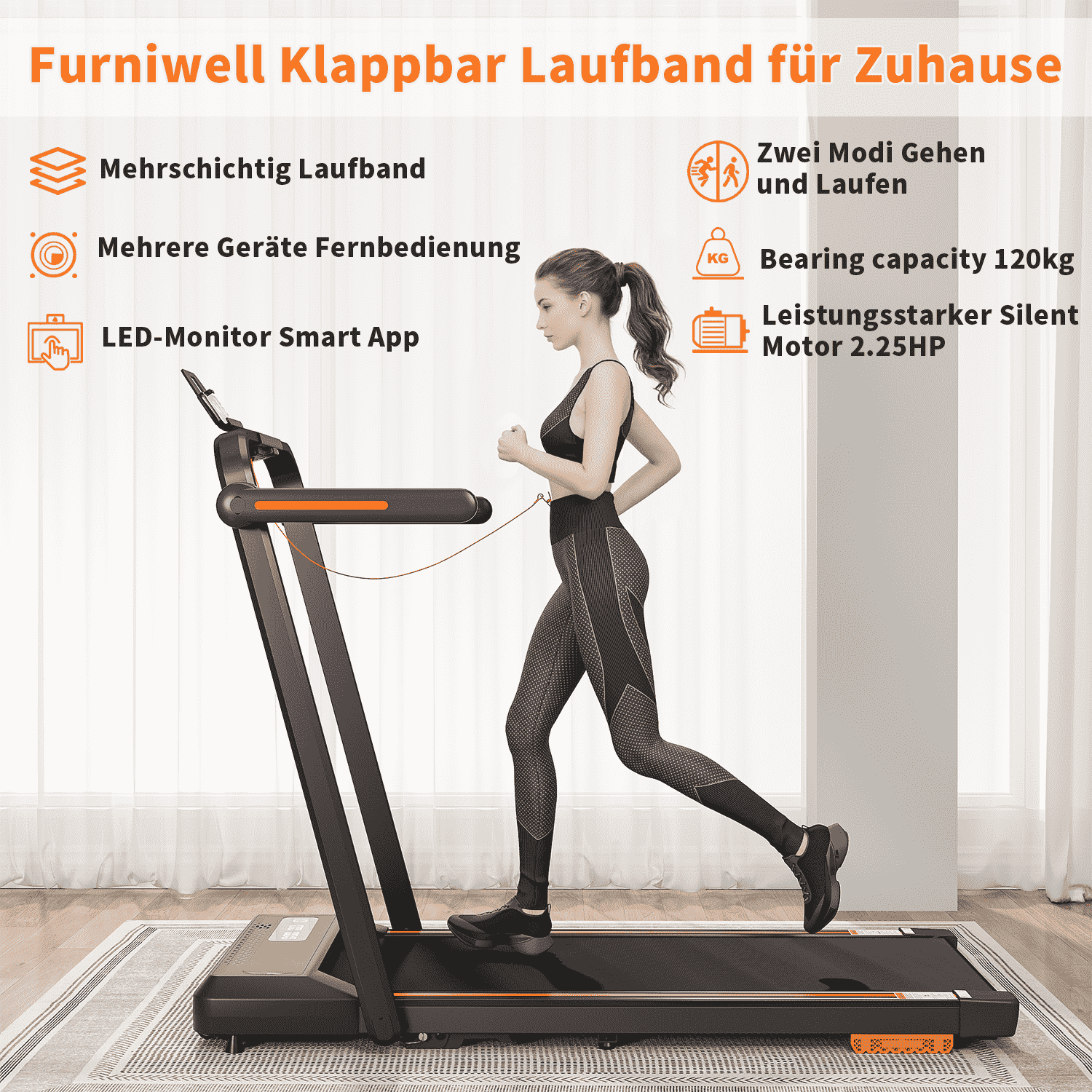 2 in 1 Klappbares Laufband mit Fernbedienung und App, 5% Steigung, 1-12KM/H