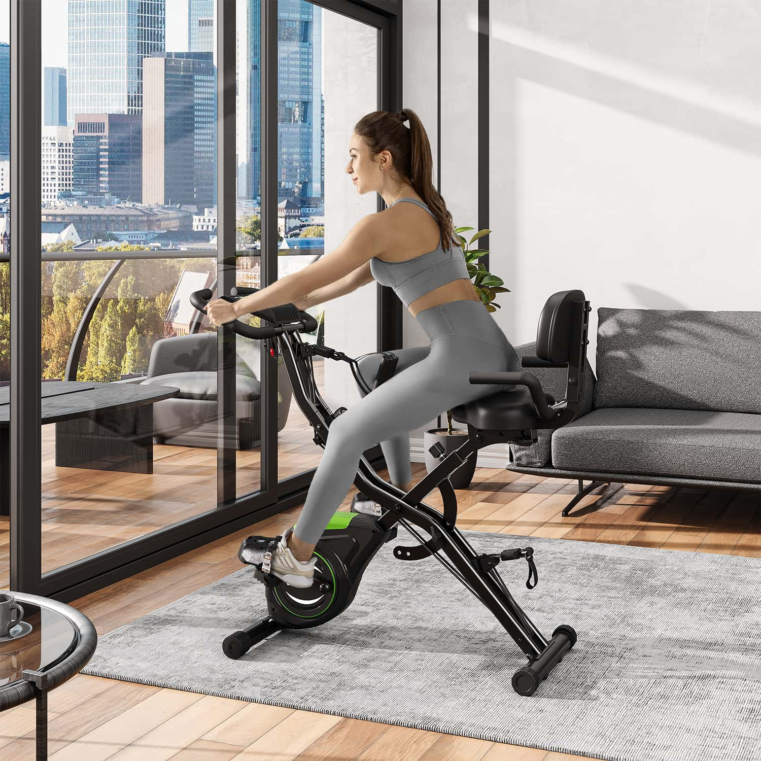 Furniwell Klappbarer Heimtrainer (X-Bike) mit Rückenlehne