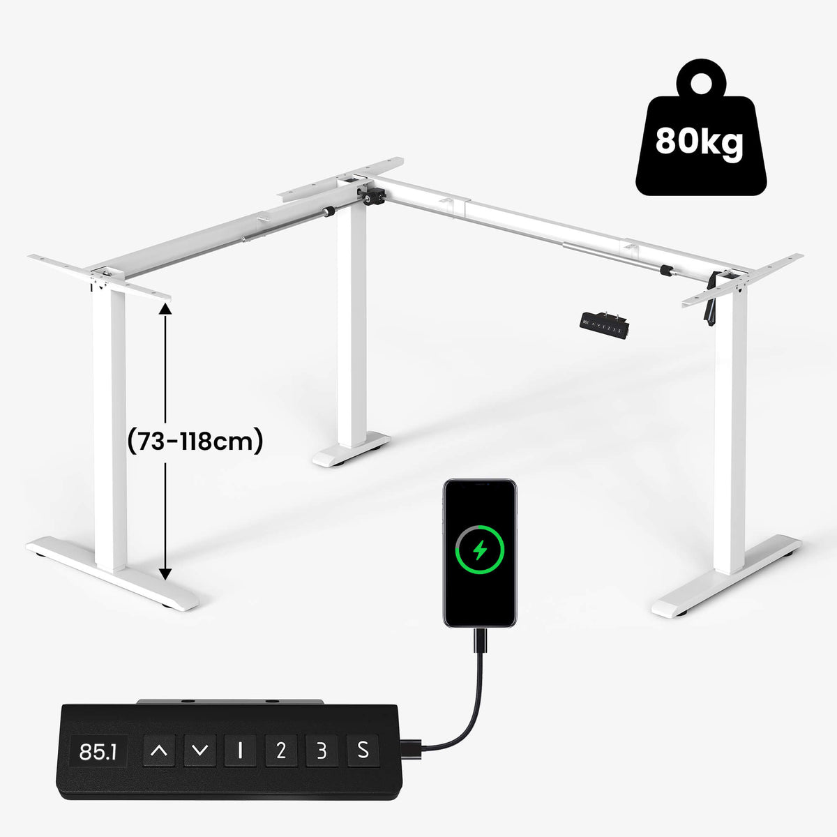 Elektrisch höhenverstellbares Tischgestell in L-Form