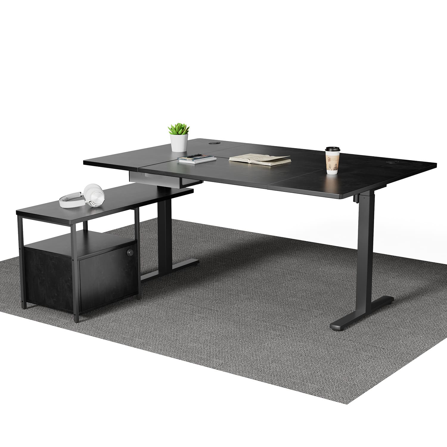 Standard 160 cm x 70 cm Höhenverstellbarer Schreibtisch mit sideboard