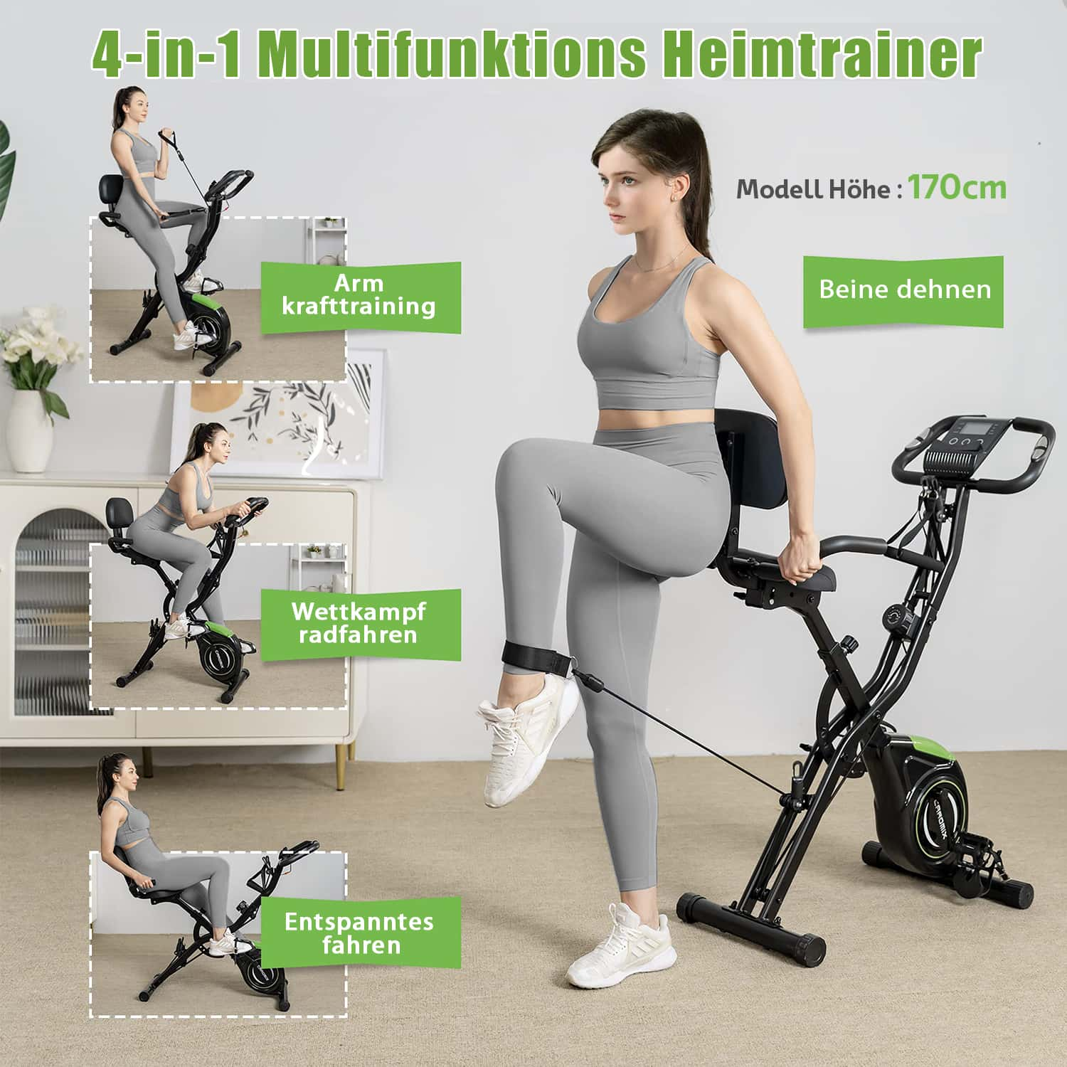 4 in 1 Klappbarer Heimtrainer (X-Bike) mit 16-Level Magnetic Resistance