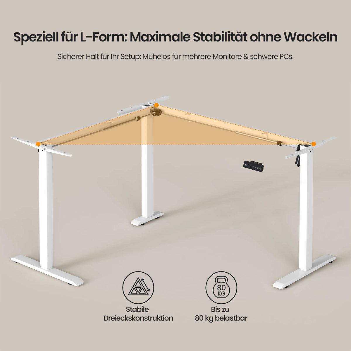 Elektrisch höhenverstellbares Tischgestell in L-Form