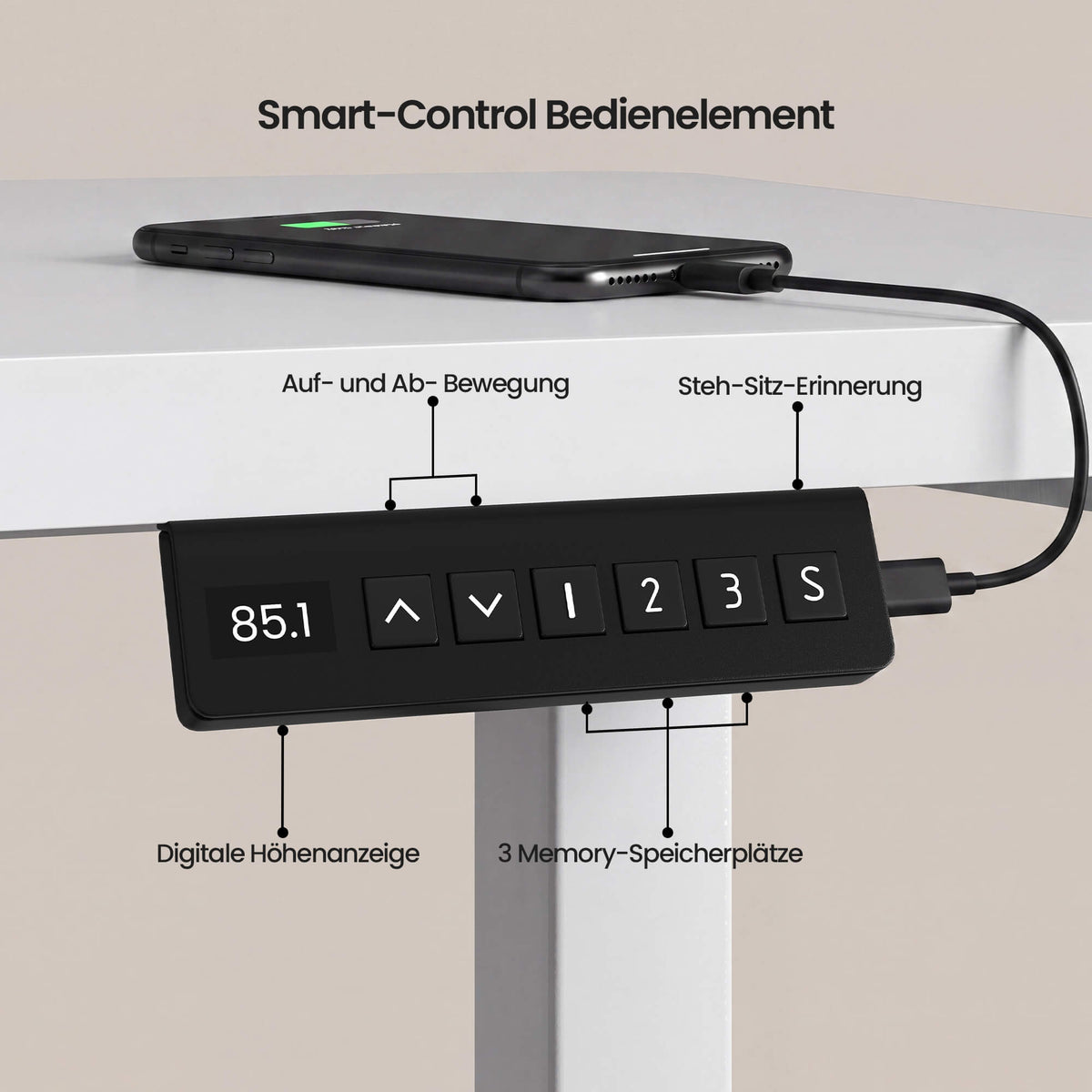 Elektrisch höhenverstellbares Tischgestell in L-Form