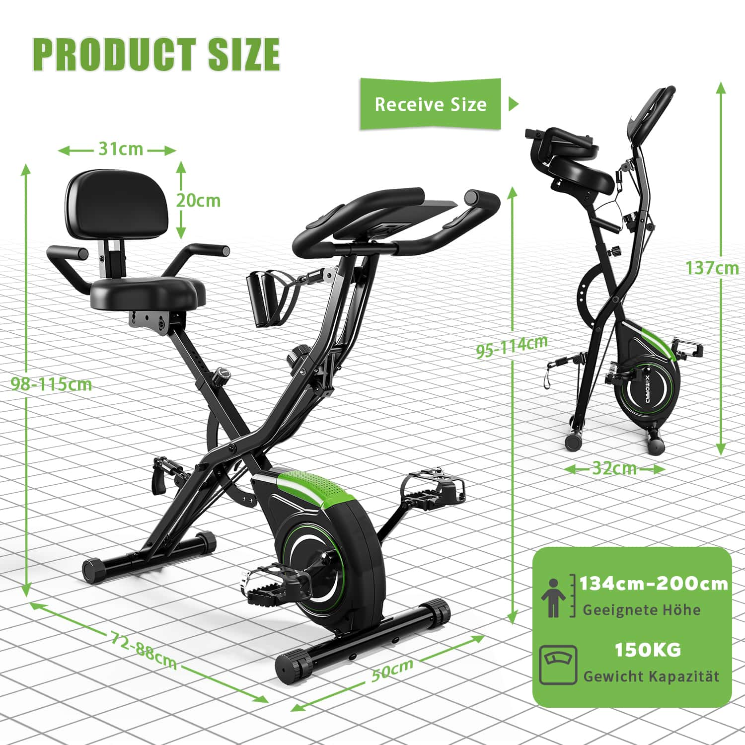 4 in 1 Klappbarer Heimtrainer (X-Bike) mit 16-Level Magnetic Resistance