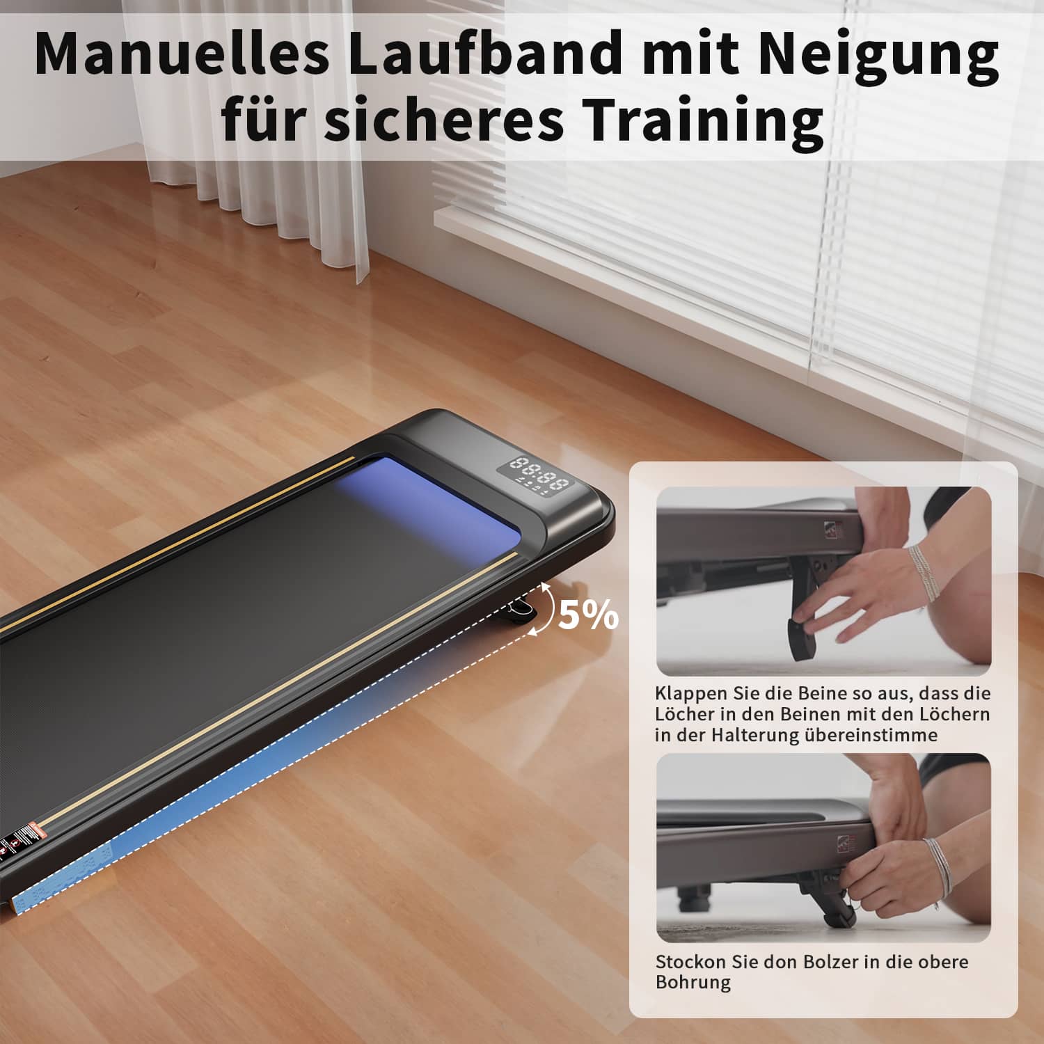 Walking Pad Laufband mit LED-Leuchtband, 5% Steigung, 1-6KM/H