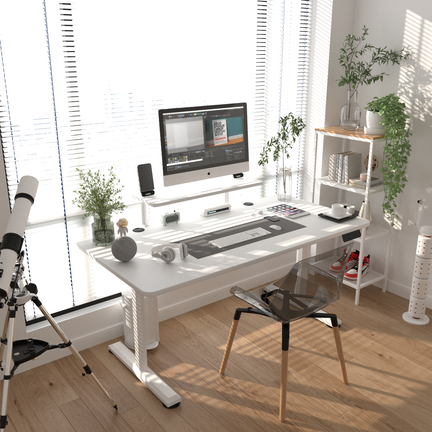 Economy Elektrisch Höhenverstellbarer Schreibtisch mit Monitorständer aus Holz