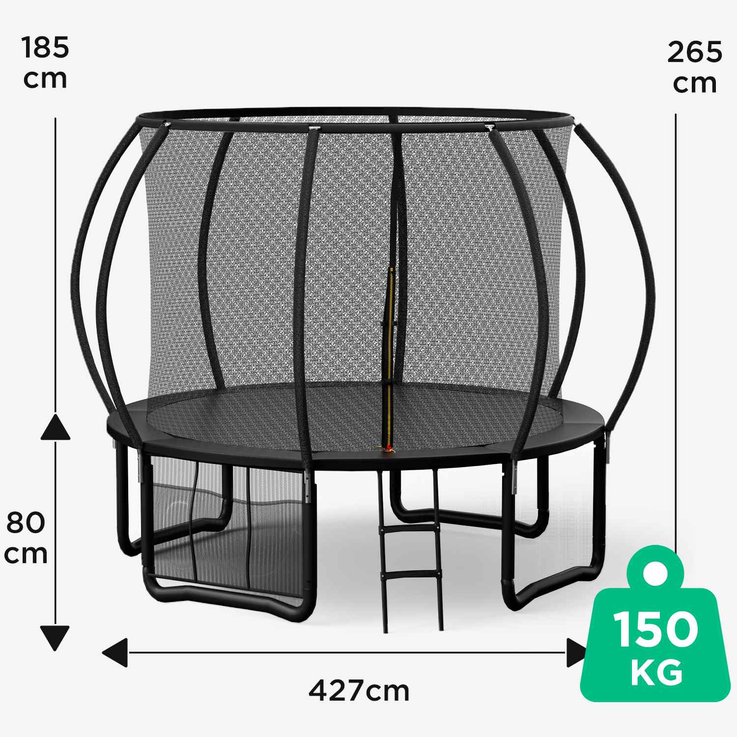 Trampoline mit Sicherheitsnetz und Leiter, Ø 244-427cm