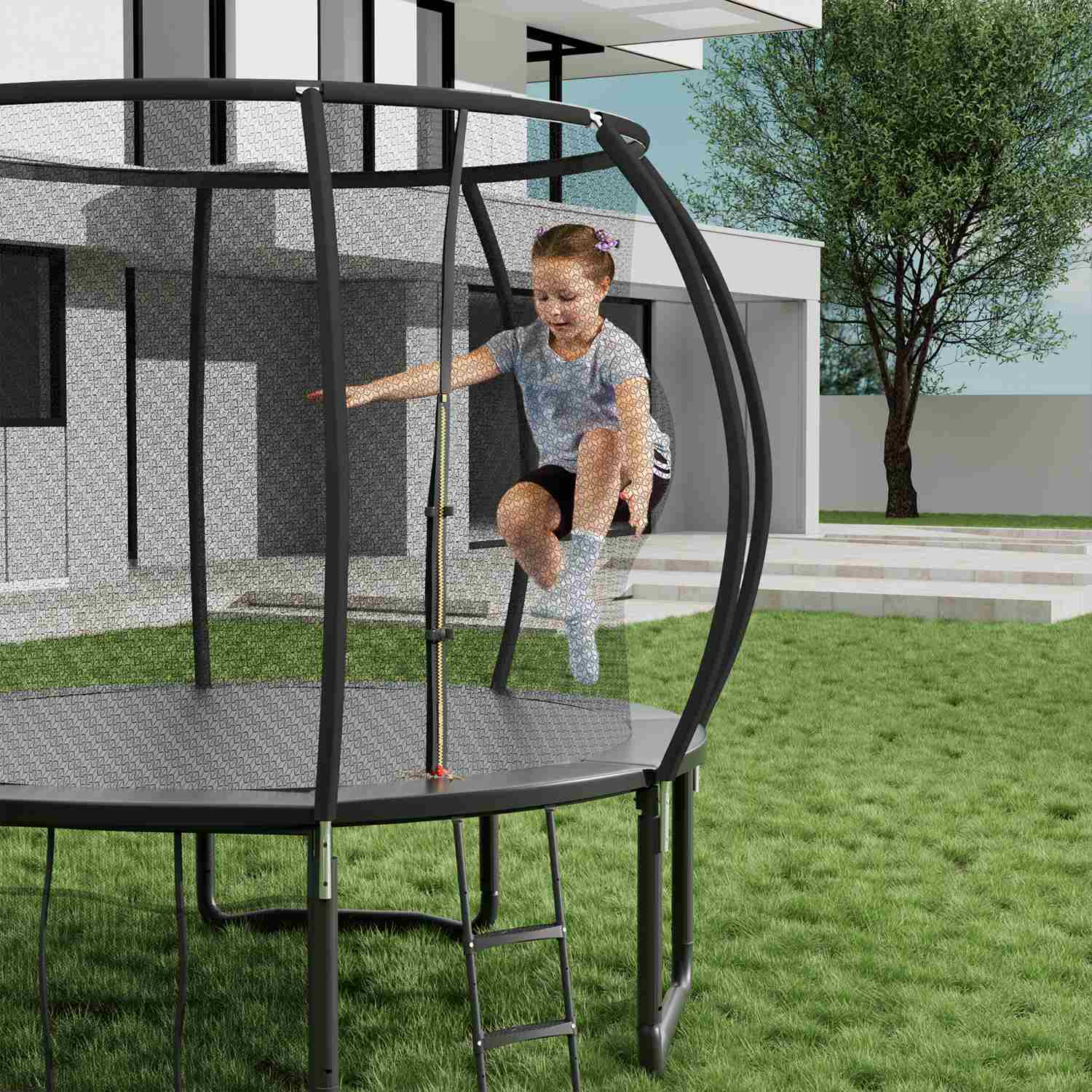 Trampoline mit Sicherheitsnetz und Leiter, Ø 244-427cm