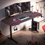 Furniwell T-shaped Gaming Desk Carbon Fiber Surface with Mouse Pad, Gaming Handle Rack, Cup Holder and Headphone Hook