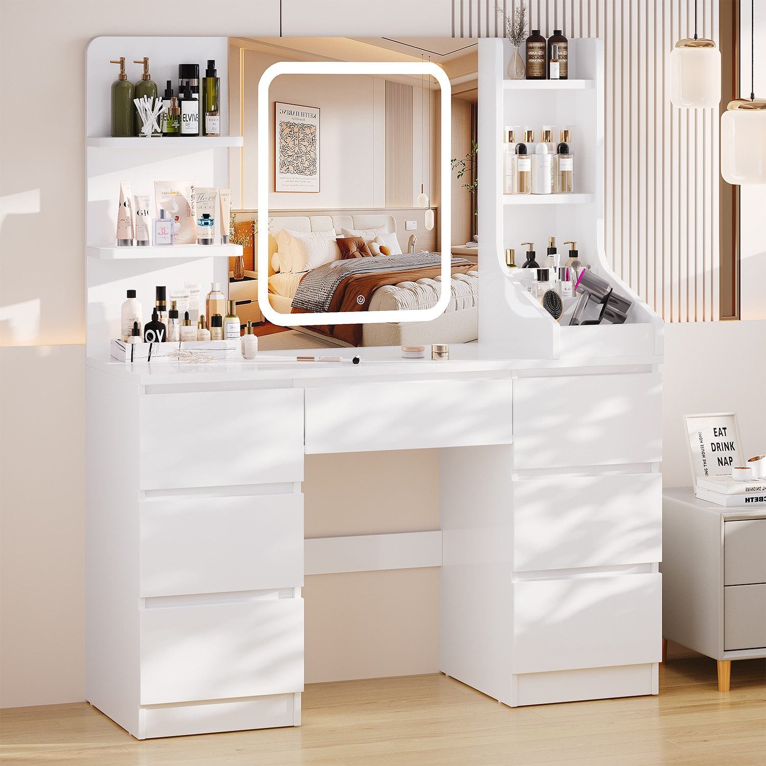 LED-Schminktisch mit 7 Schubladen