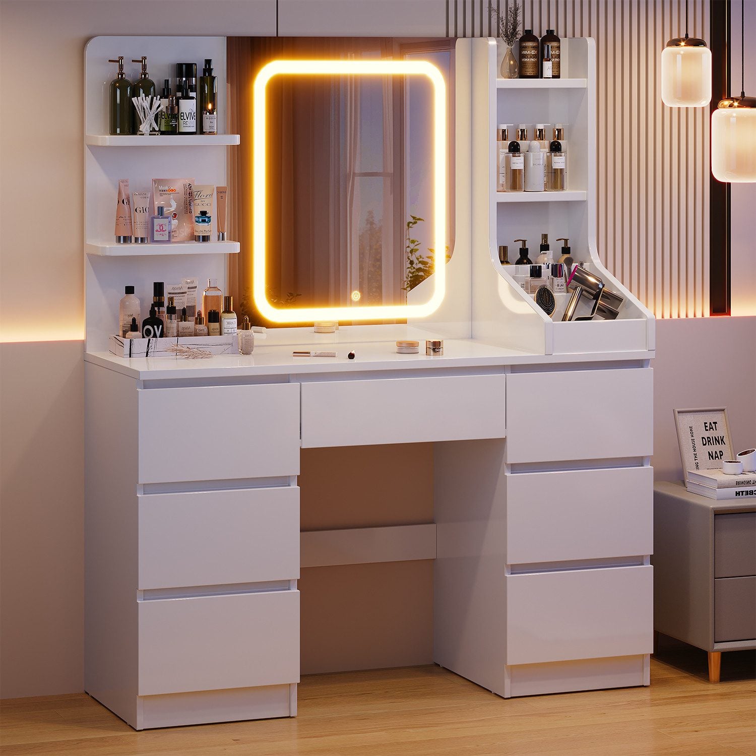 LED-Schminktisch mit 7 Schubladen